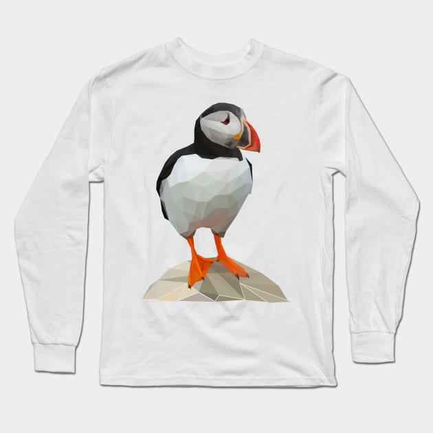 Puffin Bird Lowpoly Art Long Sleeve T-Shirt by faagrafica